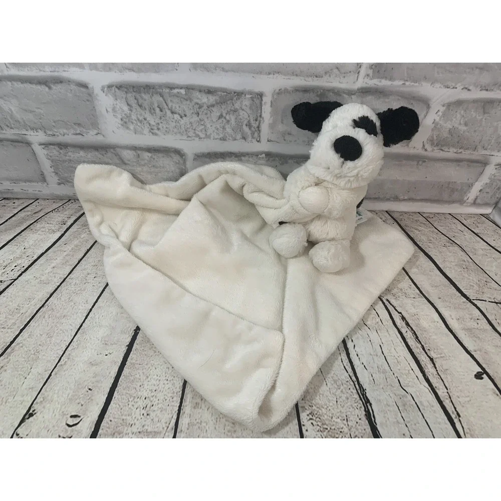 Little Jellycat Bashful puppy dog small plush lovey security blanket black white